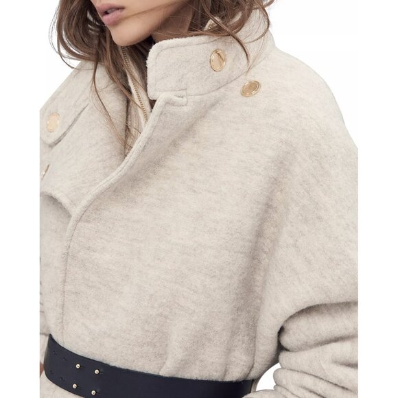 BA&SH BASH Beige 100% Wool CALVI High Neck Leather Belted Jacket Coat 0 / XS - Picture 3 of 8